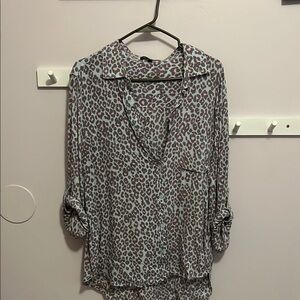 Velvet Heart Leopard Print Button Down Shirt - Gray and Pink